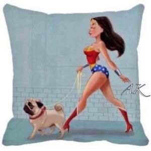 Wonder Woman Walking Pug 🐾 Decor Accent Pillow Cover